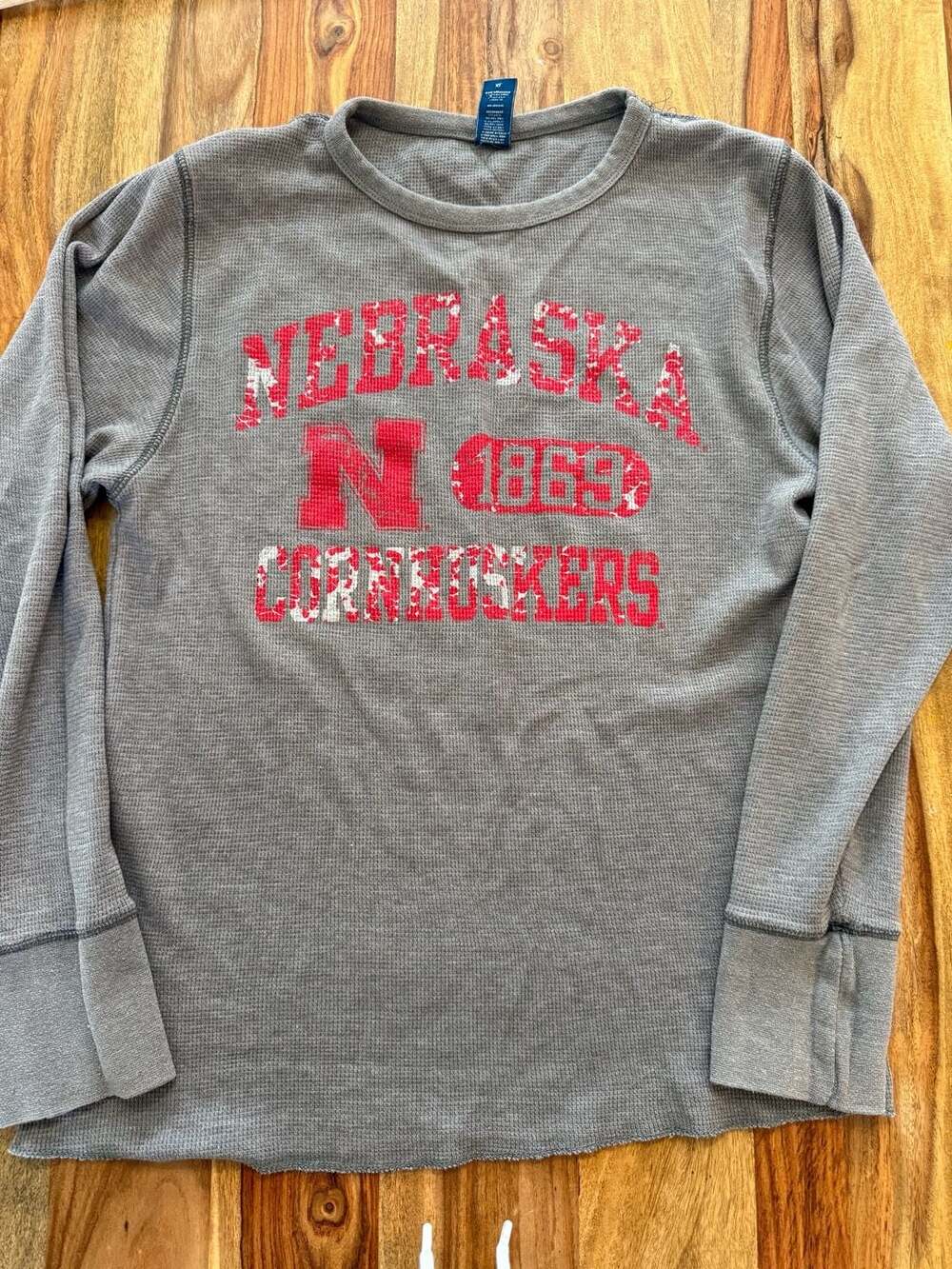 Nebraska Cornhuskers Gray Waffle Knit Long Sleeve Shirt XL